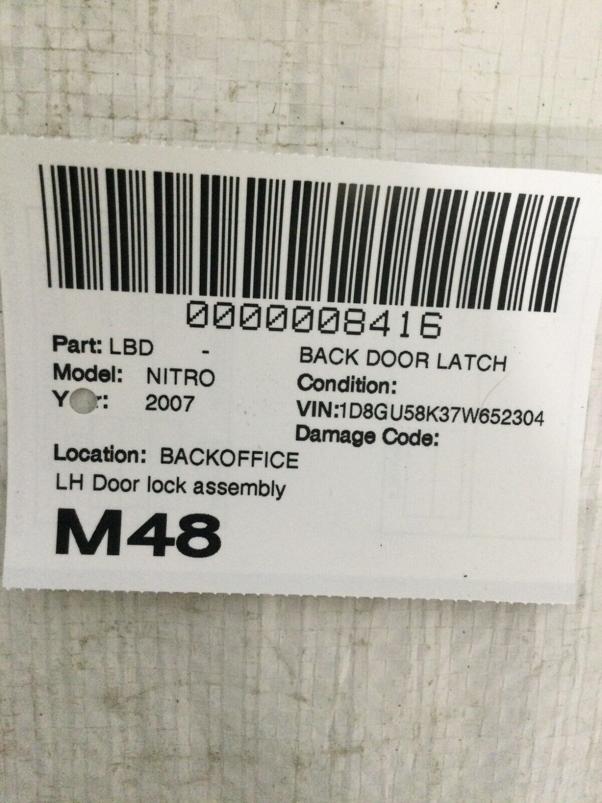 2007 Dodge Nitro Rear Left Door Lock Latch OEM