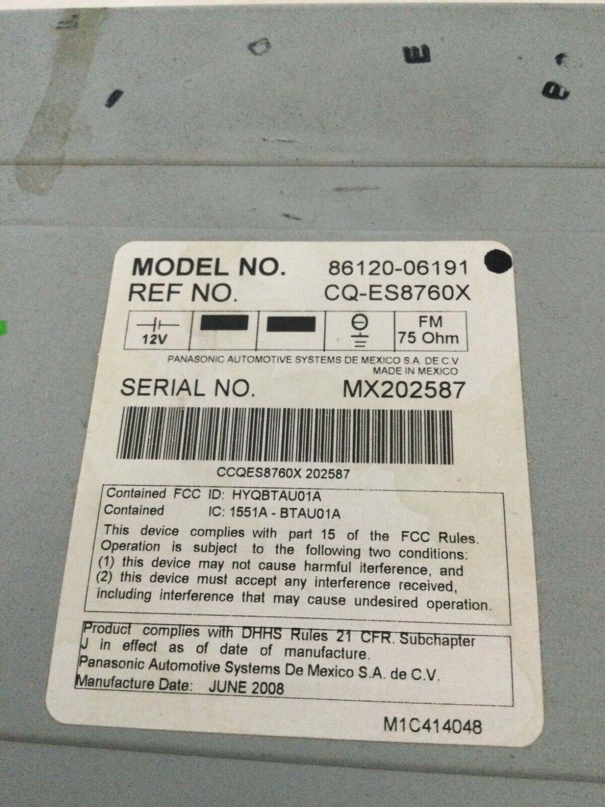 2007-2009 Toyota Camry AM FM CD Player Radio Receiver 86120-06191 OEM