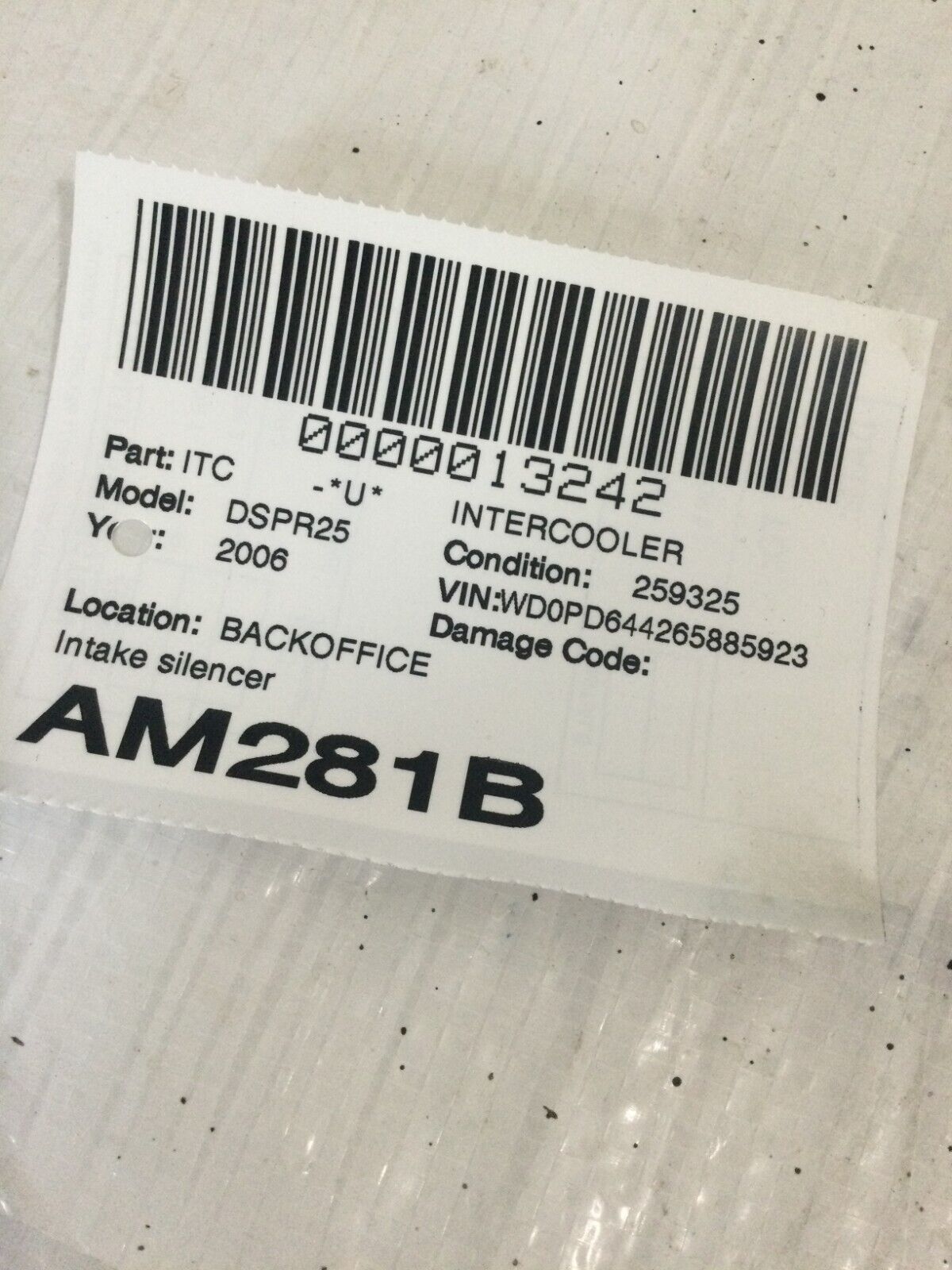 2006 Dodge Sprinter 2500 Turbo Charger Resonator A6471410086 OEM