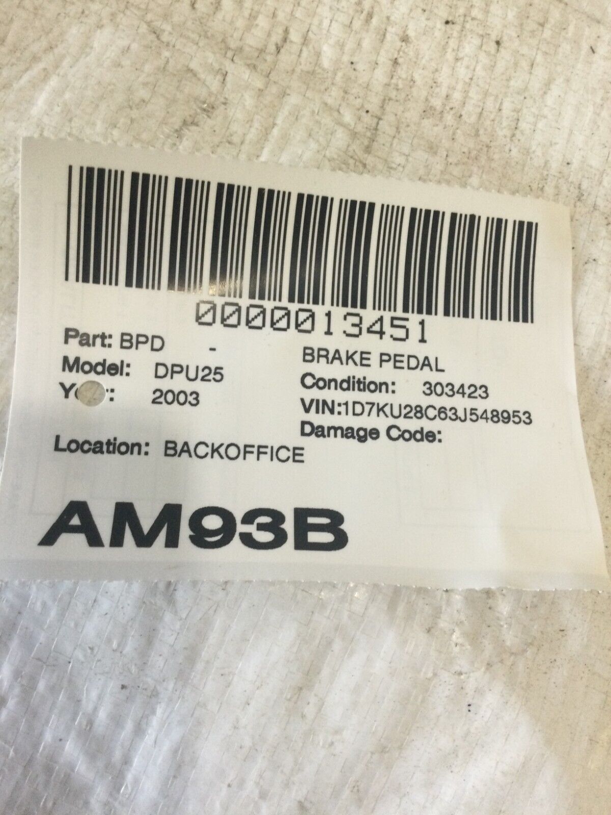 2003-2005 Dodge Ram 2500 3500 Emergency Parking Brake Pedal Assembly OEM