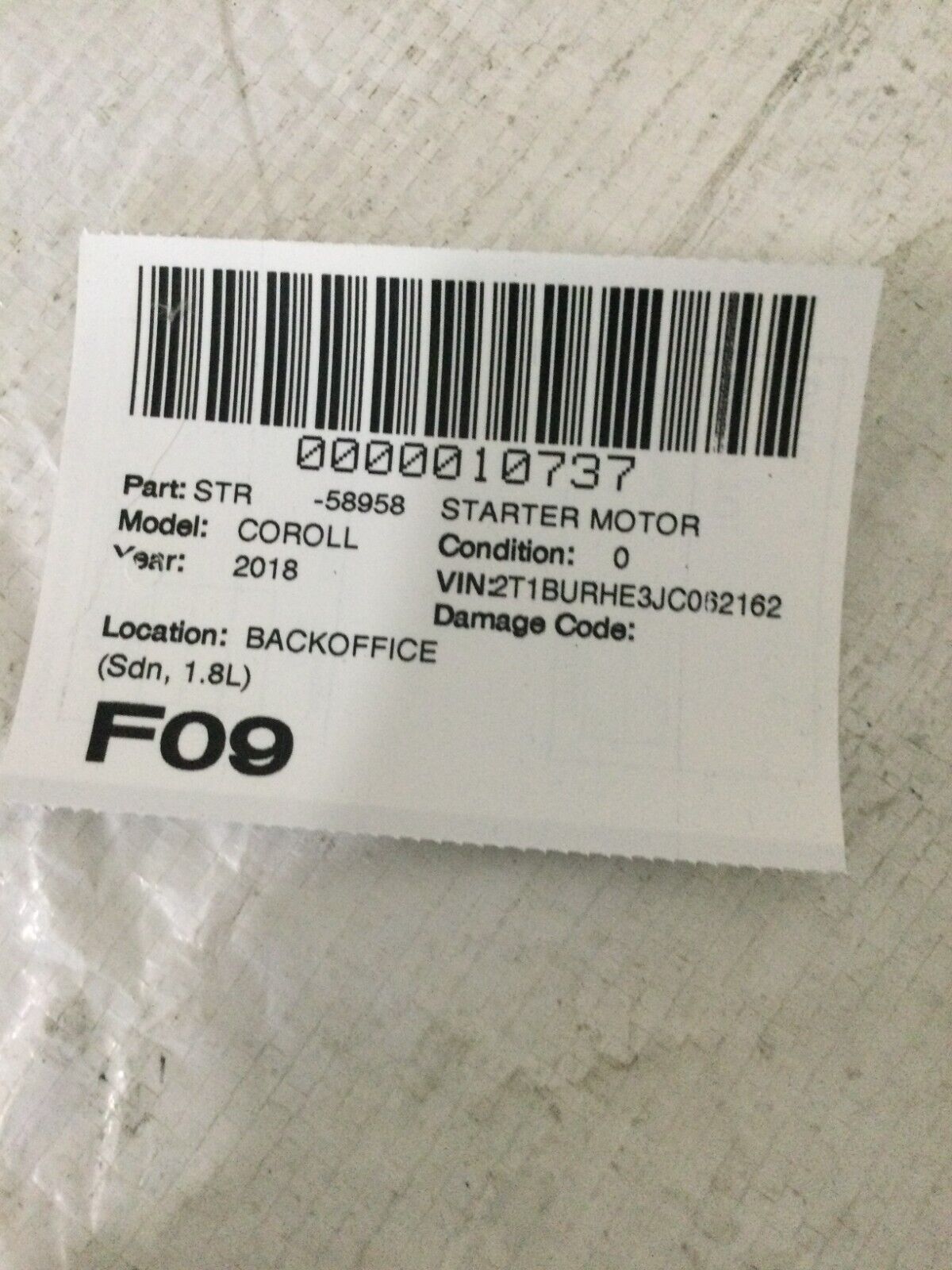 2017-2018 Toyota Corolla Engine Starter Motor OEM 28100-0T340