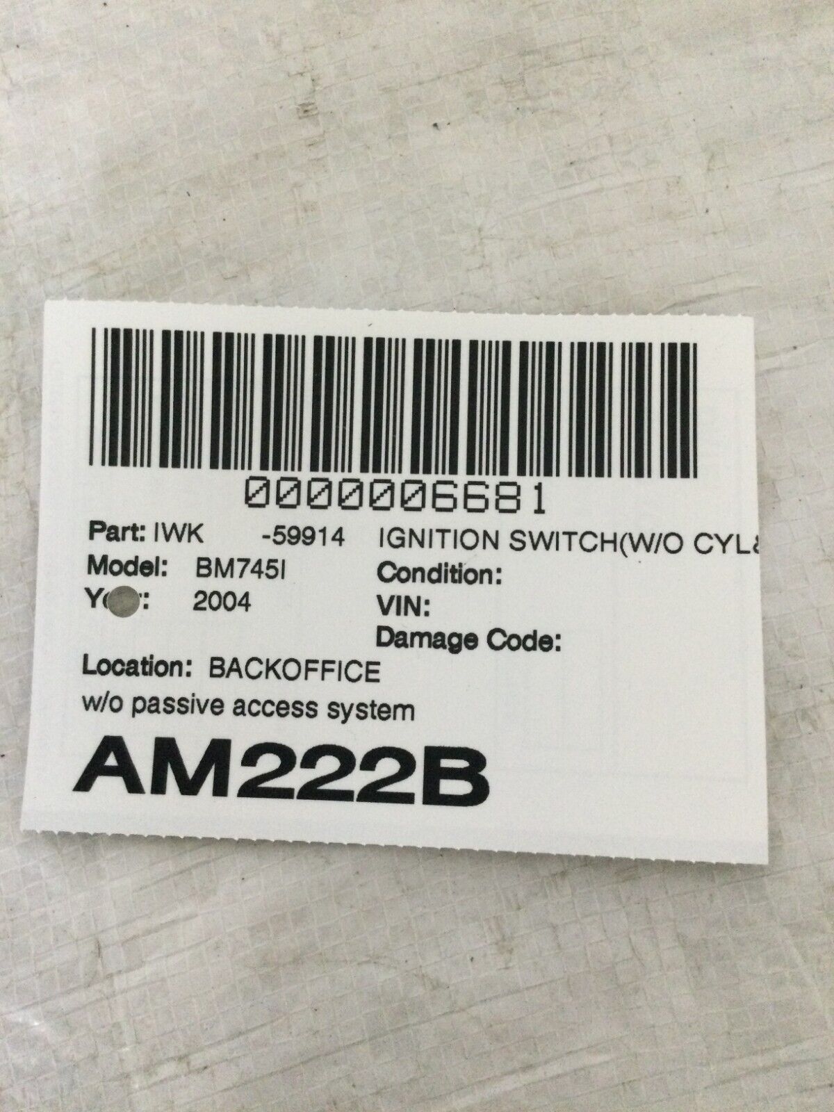 2003-2005 BMW E65 745Li  Ignition Push Start Switch Module 6942487 OEM