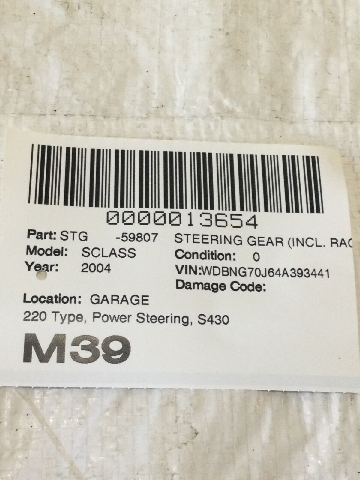 2004 Mercedes Benz S430 Steering Gear Rack & Pinion Assembly OEM