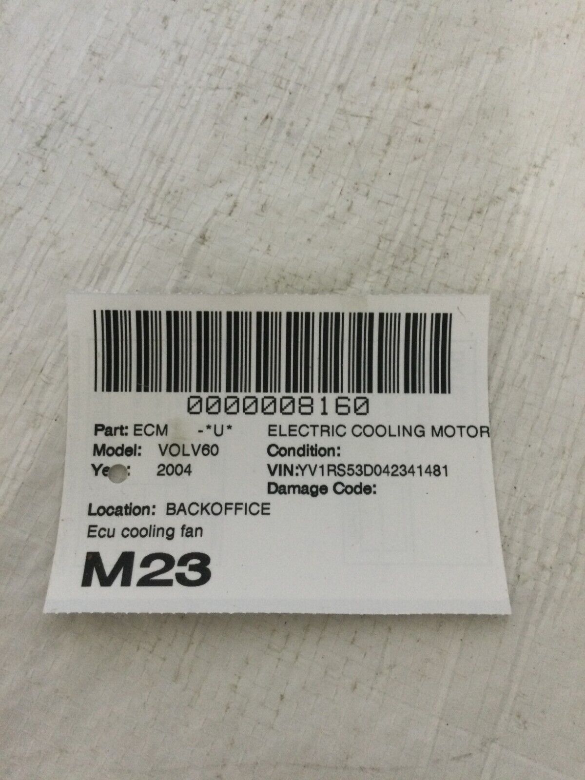 2004 Volvo S60 ECU Cooling Fan Motor OEM