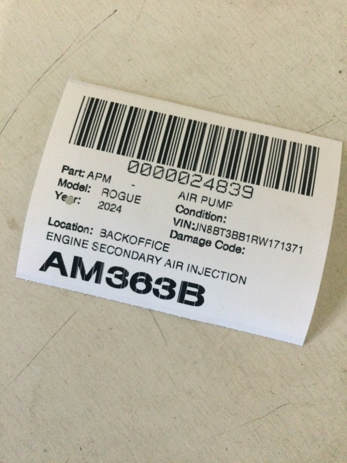 2024 Nissan Rogue 1.5L Secondary Air Injection Pump OEM 14940 6RC 2C