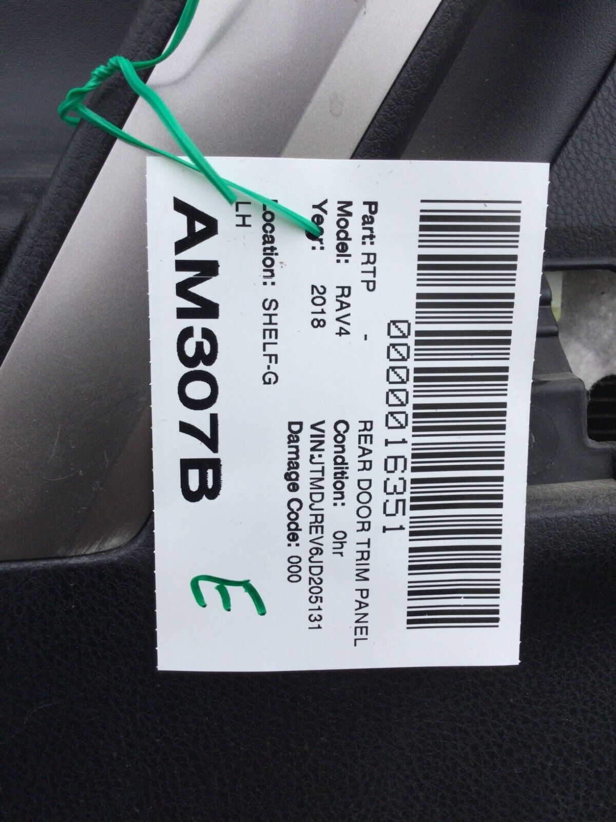 2016-2018 Toyota Rav4 Rear Left Door Trim Panel OEM