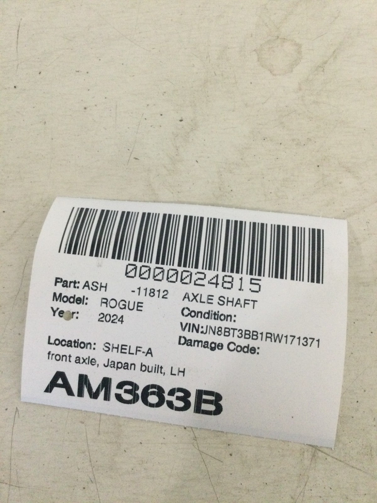 2024 Nissan Rogue 1.5L Front Left Axle Shaft OEM