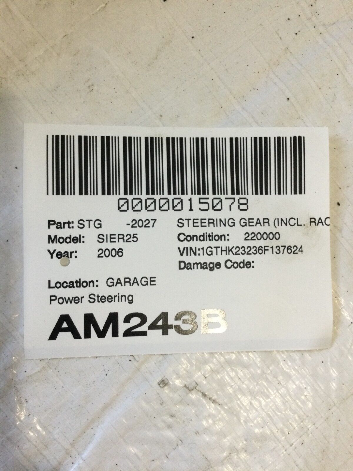 2006 GMC Sierra 2500HD 6.6L Diesel Power Steering Gear OEM