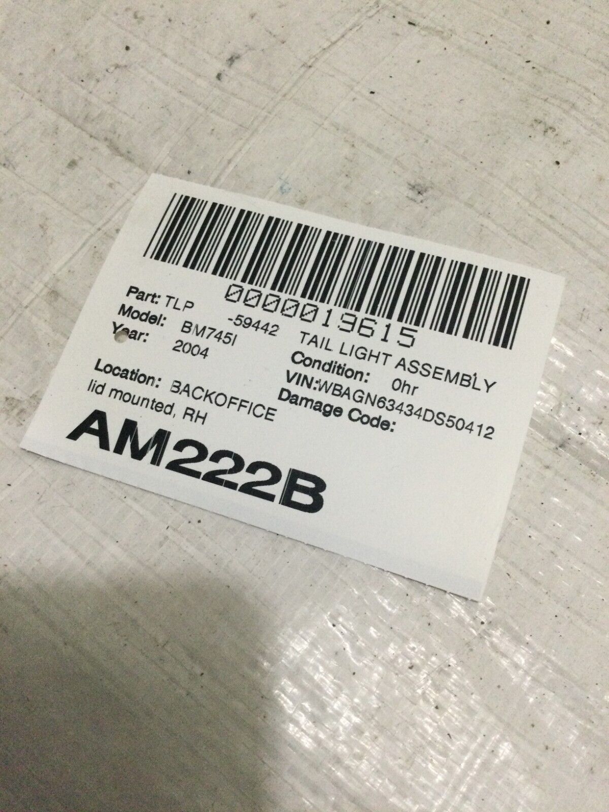 2004 BMW 745I Rear Right Inner Tail Light Lamp OEM