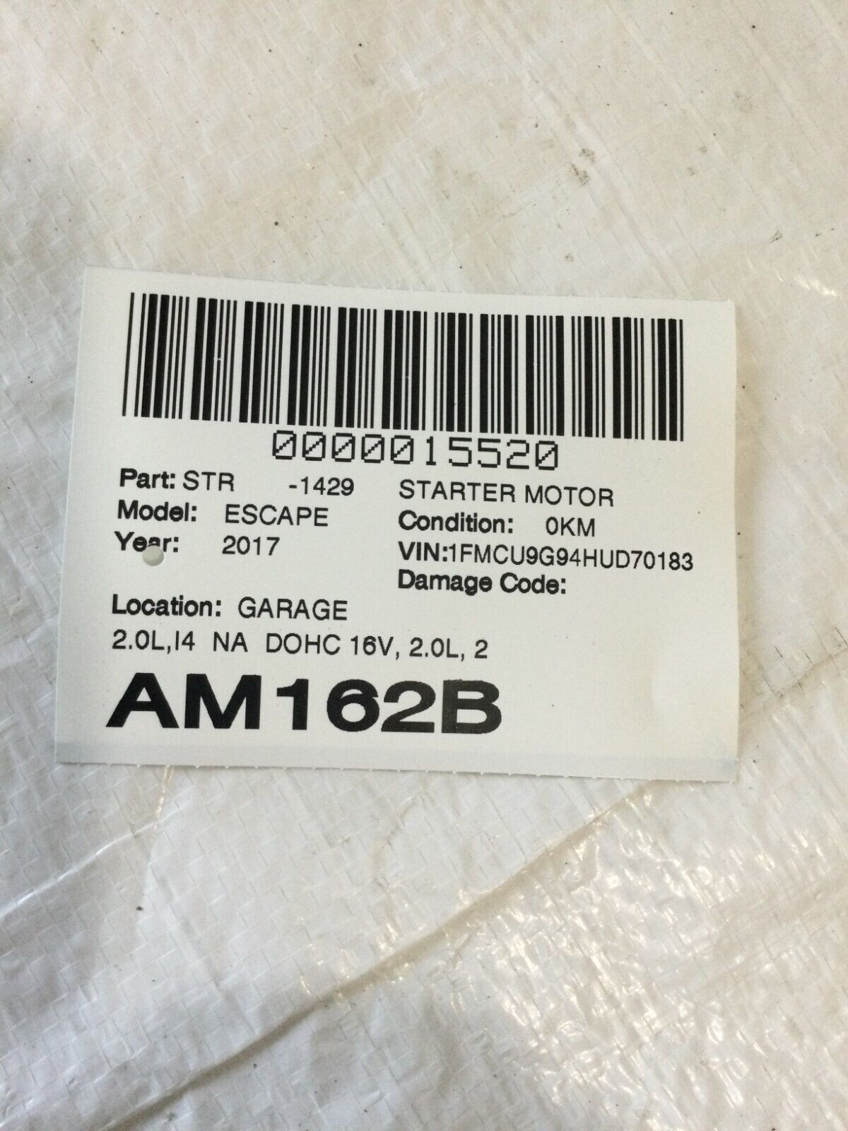 2017 Ford Escape  Starter Motor  Cj51-11000-BA OEM