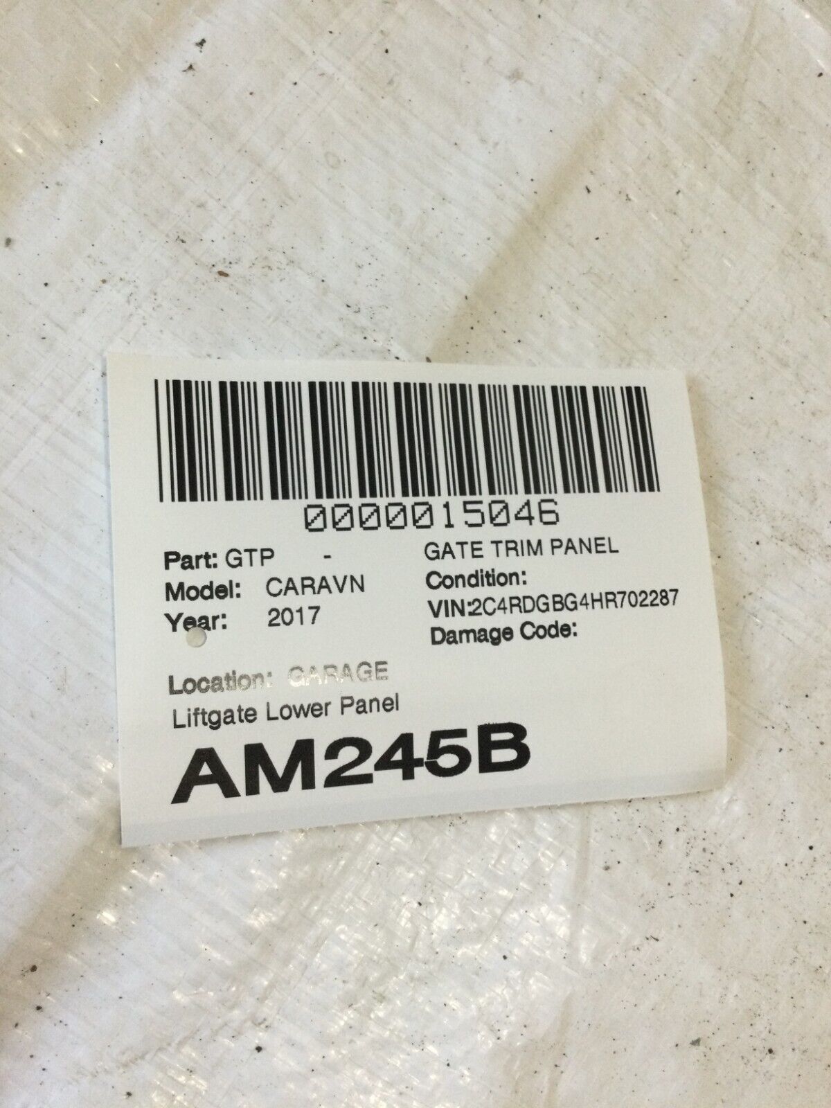 2017-2019 Dodge Grand Caravan Lower Lift Gate Panel OEM
