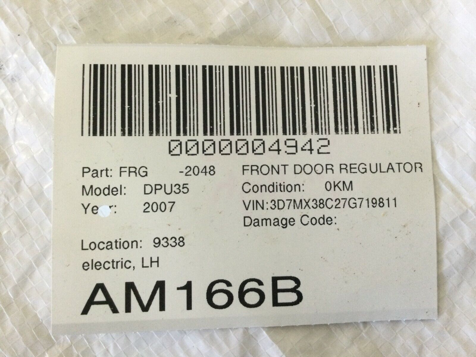 2007 Dodge Ram 3500 Front Left Window Door Regulator OEM