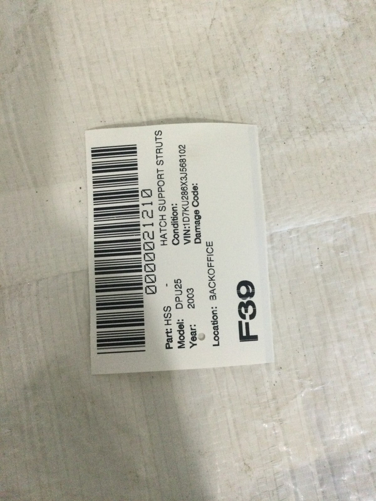 2003 Dodge Ram 2500 Hatch Support Struts OEM