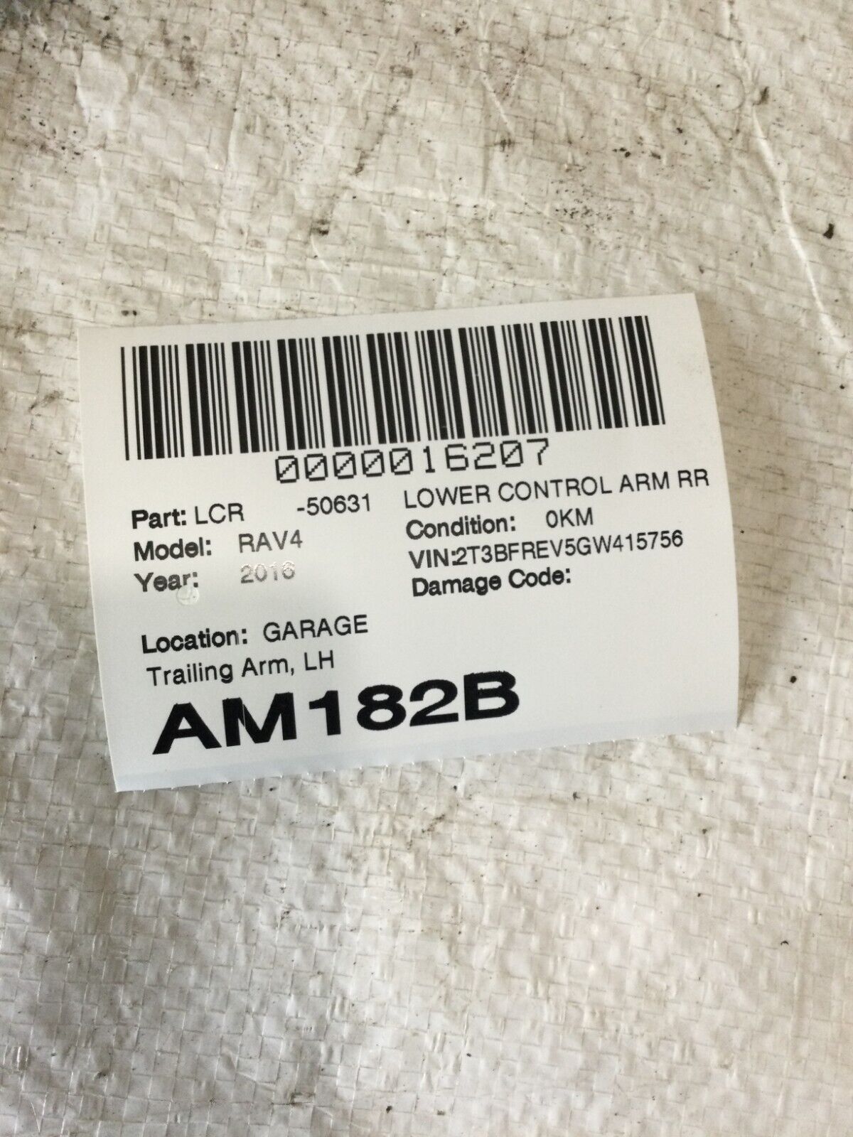 2016 Toyota Rav4 Lower Control Trailing Arm Rear Left OEM