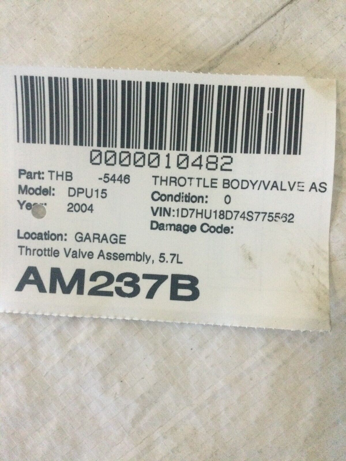 2003-2004 Dodge Ram 1500 Throttle Body Valve Assembly  5.7L 53032120AC