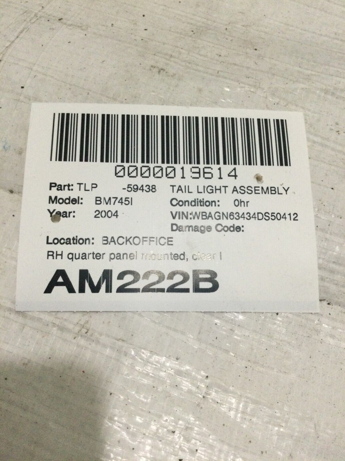 2004 BMW 745I Rear Right Outer Tail Light Lamp OEM