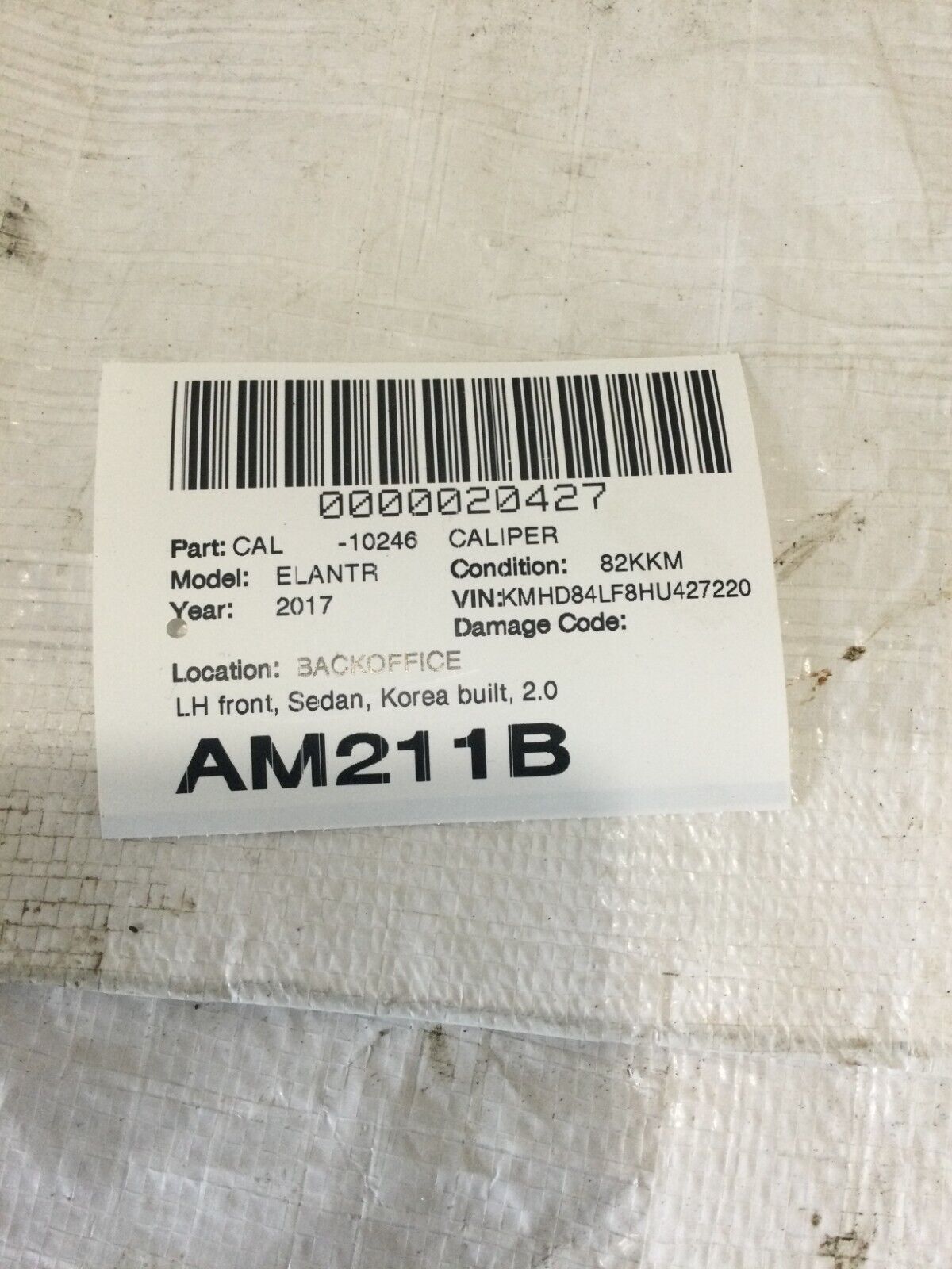 2017 Hyundai Elantra Sedan Left Front Brake Caliper Korea Built OEM