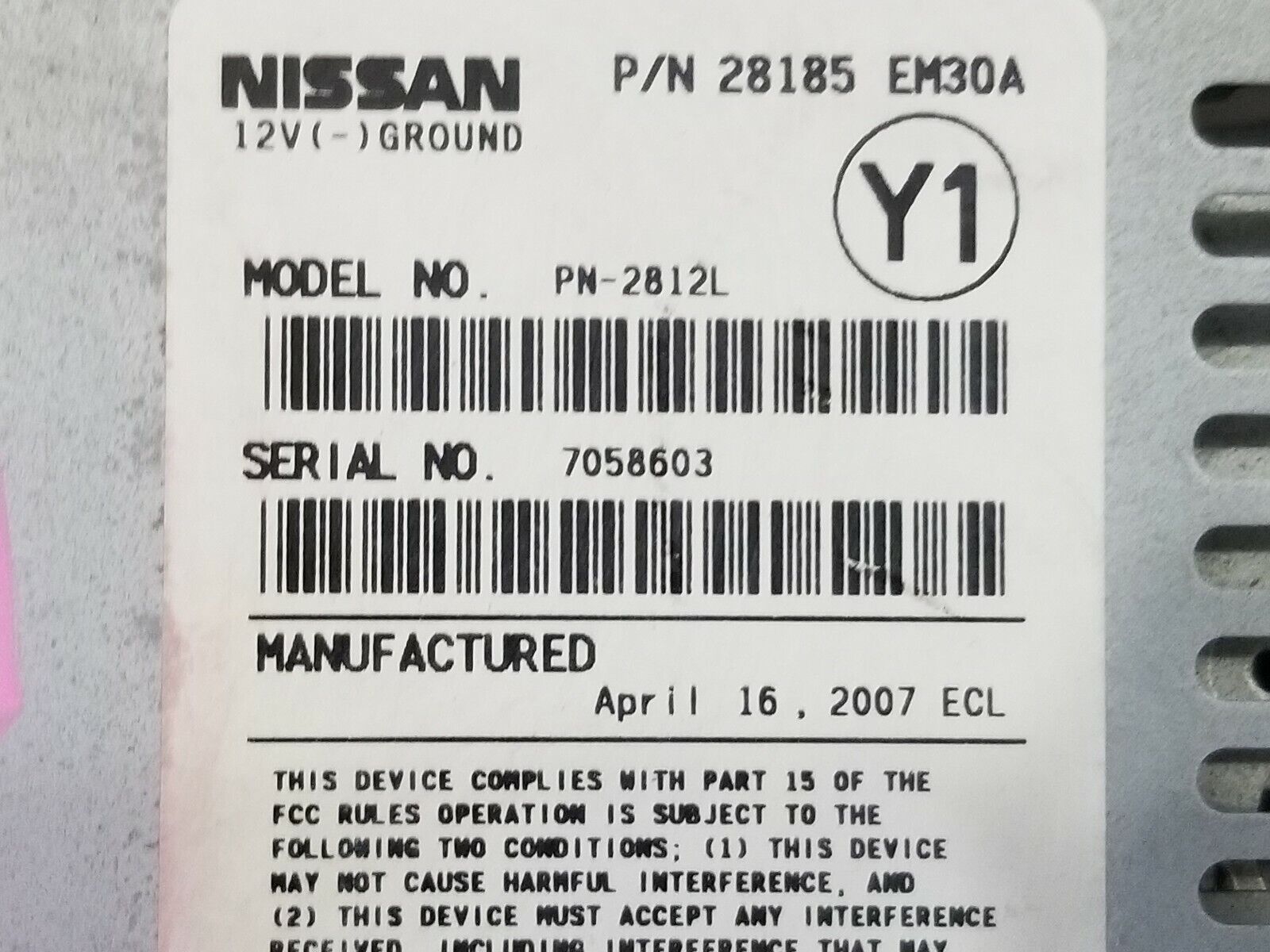 2007 Nissan Versa AM/FM Radio CD Player OEM 28185 EM30A OEM