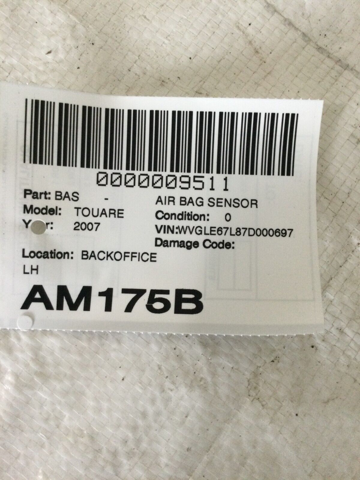 2007 Volkswagen  Touareg Crash Impact Sensor 4B0959643E OEM