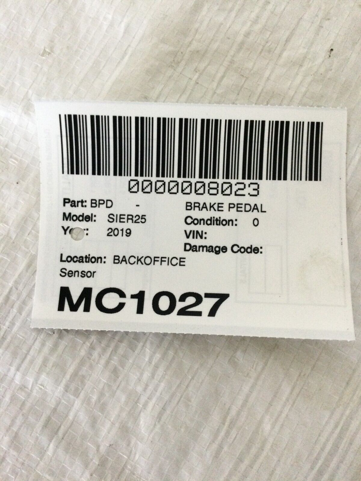 2019 GMC SIERRA  2500 Brake Pedal Position Sensor 13583374 OEM