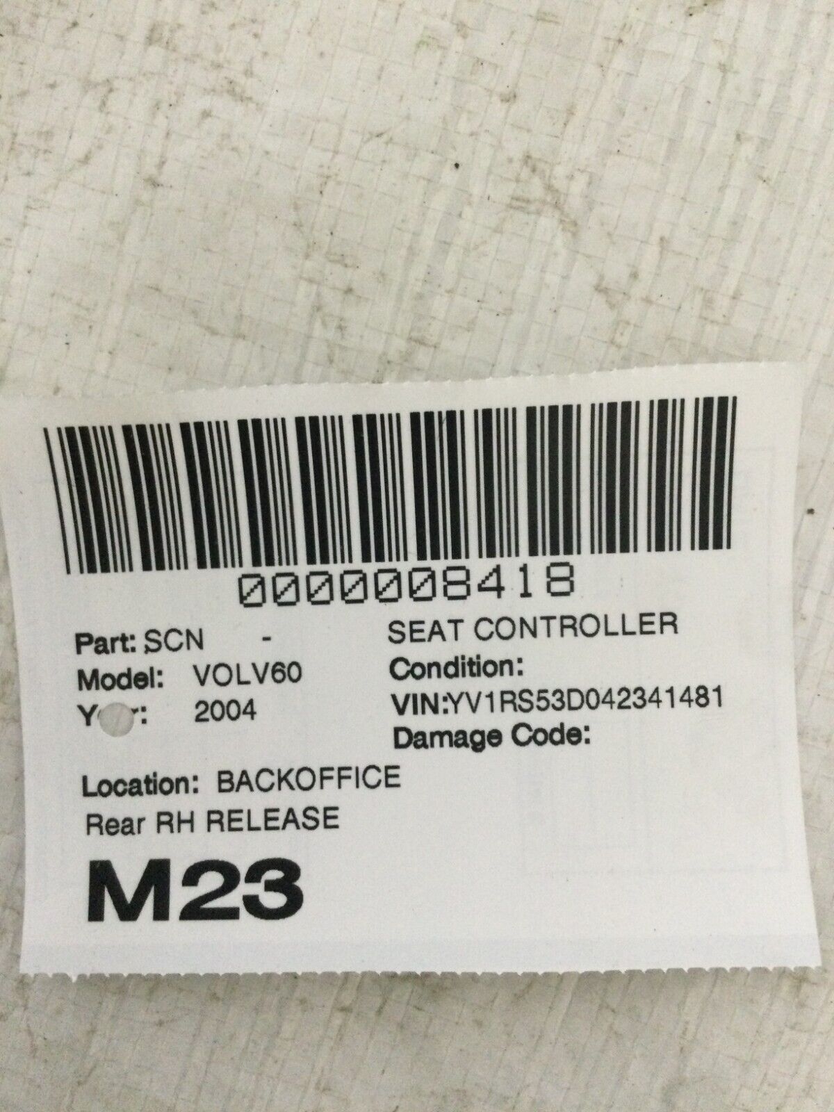 2004 Volvo S60 Back Rear Right Seat Backrest Release Handle 9188721 OEM