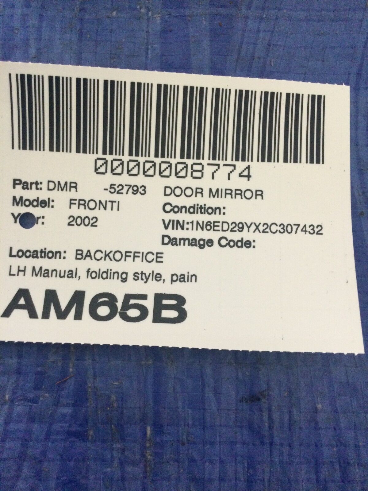 2002 Nissan Frontier Side View Door Mirror Left Driver Manual OEM LH