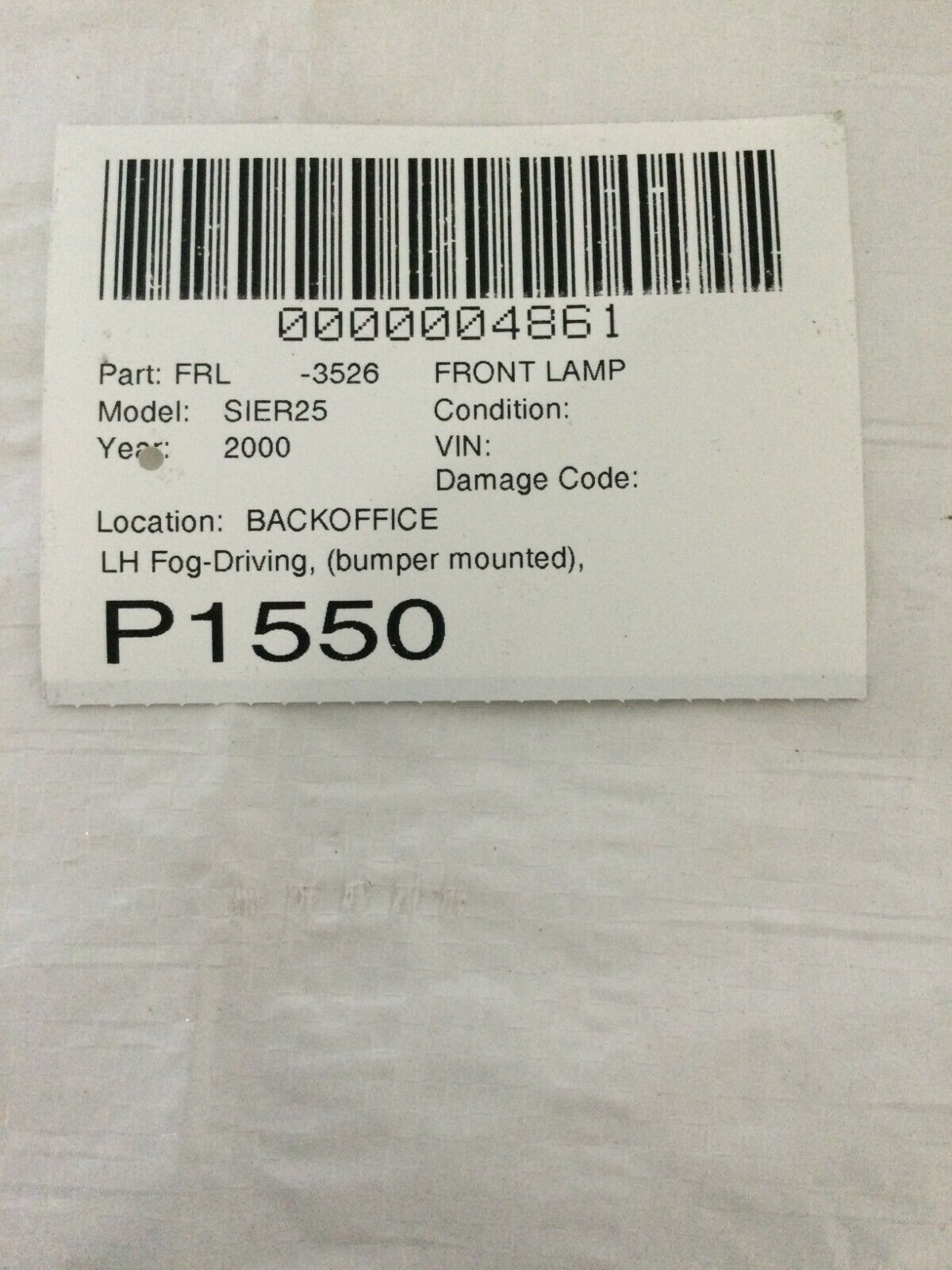 2000 GMC Sierra 2500 Left Fog Light 