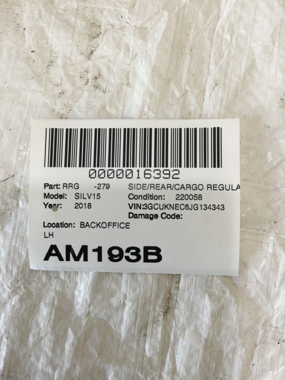 2018 Chevrolet Silverado 1500 Left Rear Window Regulator OEM