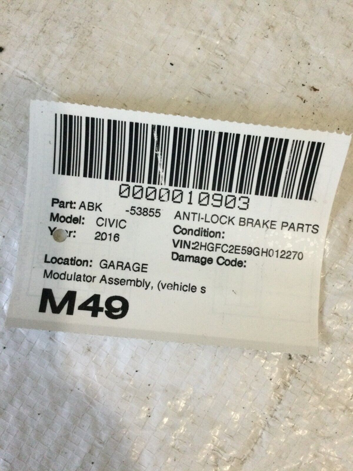 2016-2018 Honda Civic ABS Anti Lock Brake Pump Assembly 57100-TBA-A040 OEM