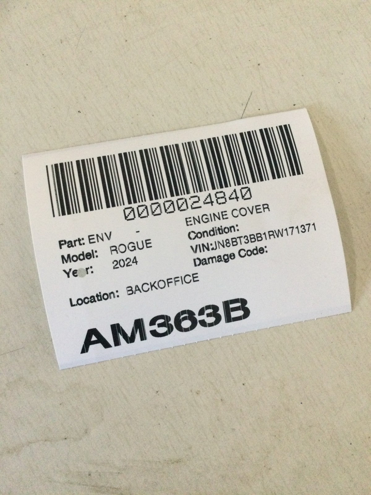2024 Nissan Rogue 1.5L Engine Appearance Cover OEM