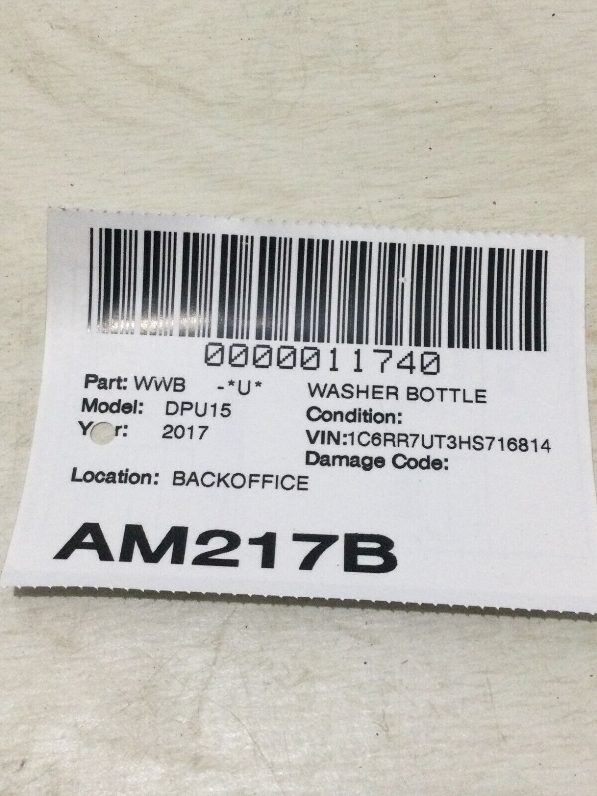 2017 Dodge Ram 1500 Windshield Washer Fluid Reservoir Bottle OEM