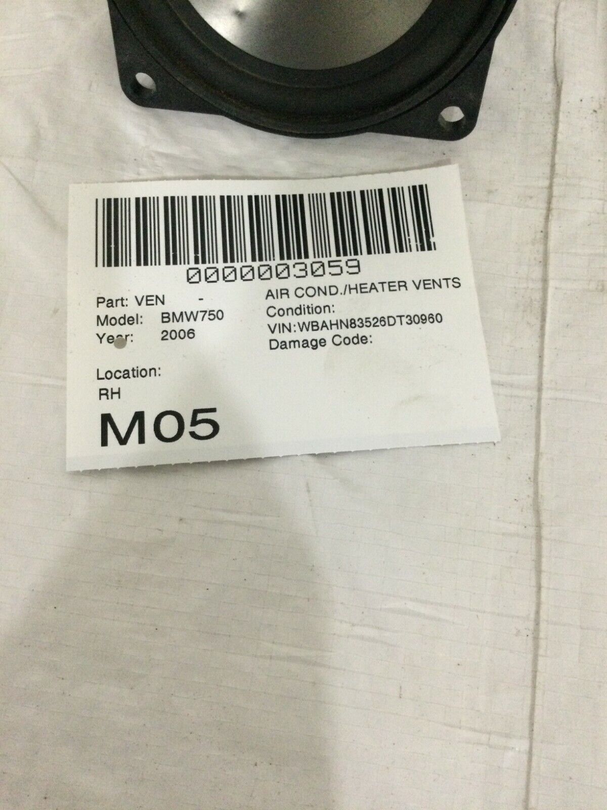 2006 BMW 750LI Rear Right Door Speaker OEM RH 6907641