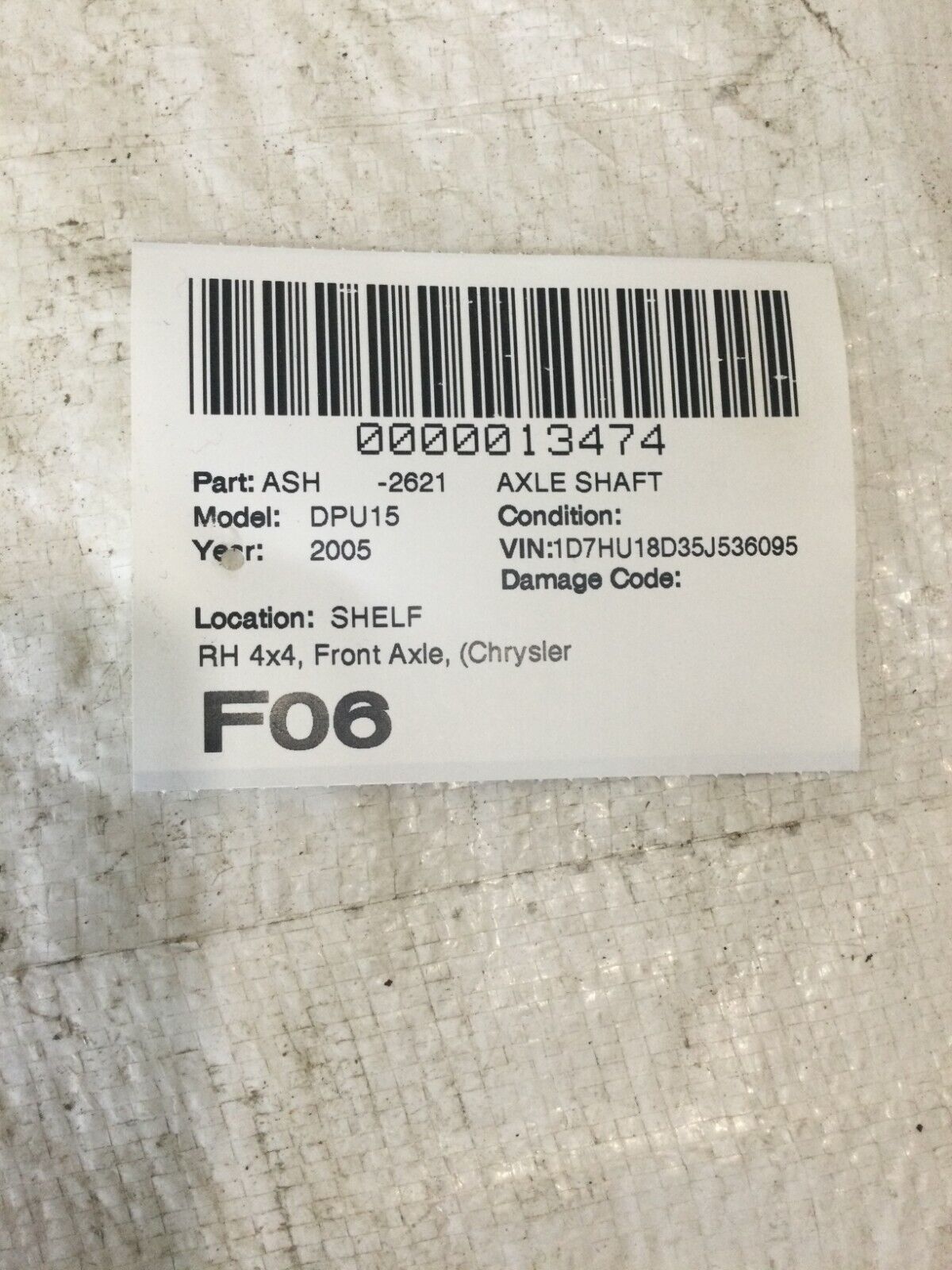 2005 Dodge Ram 1500 Front Right Axle Shaft OEM 52114556AA