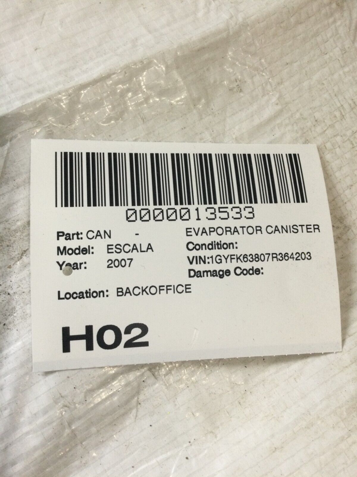2007 Cadillac Escalade Fuel Evaporator Canister 15220023 OEM