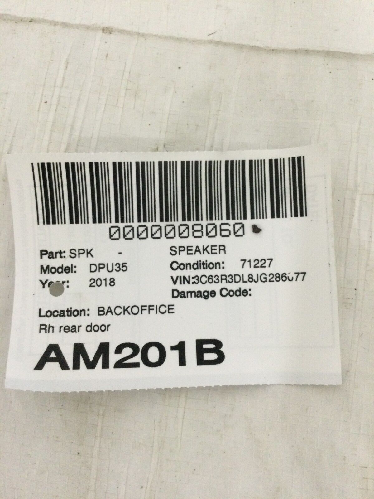 2018 Dodge Ram 3500 Right Rear Door Speaker OEM 05091019AB