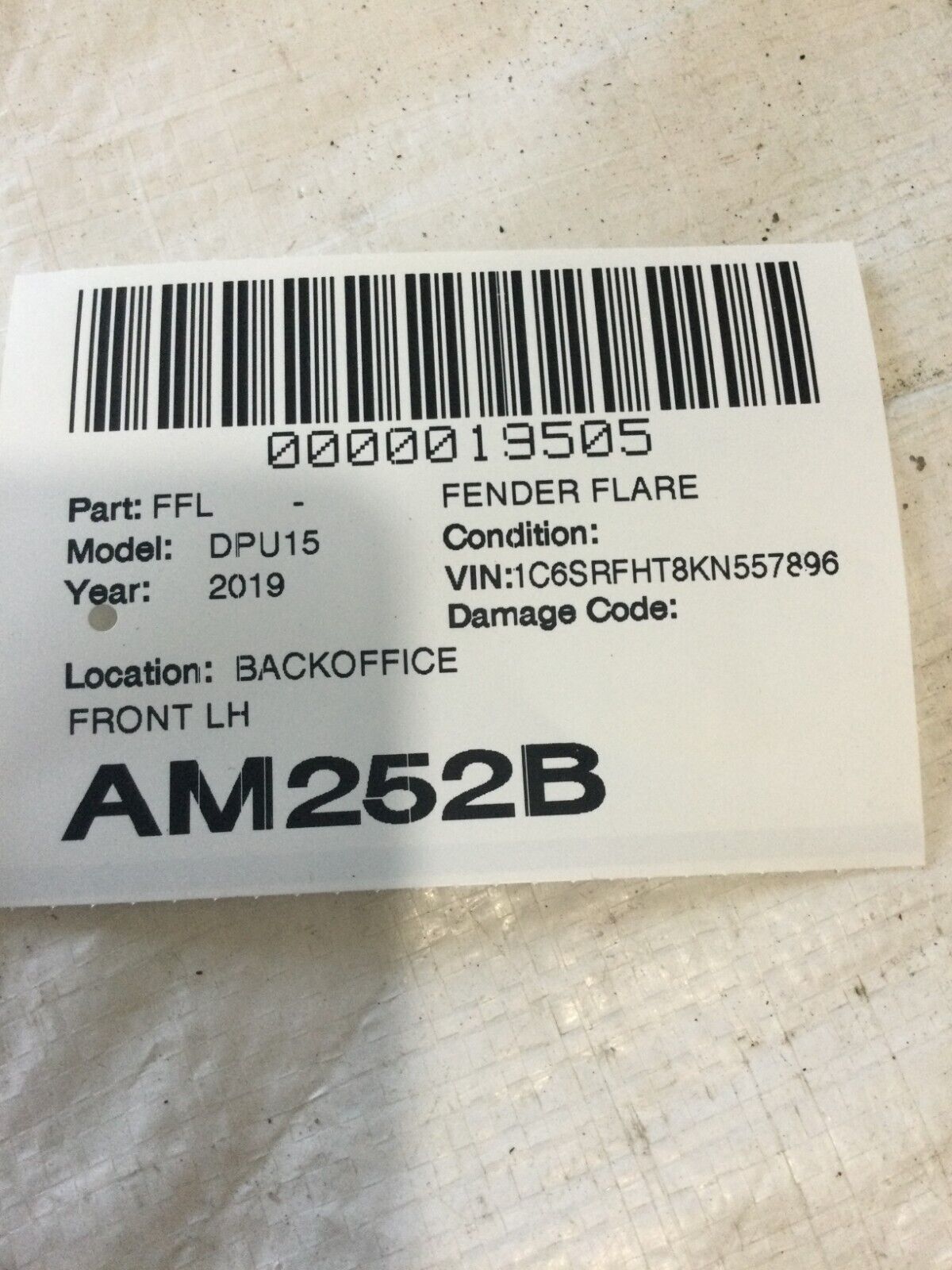 2019-2021 Dodge Ram 1500 Front Left Fender Flare OEM