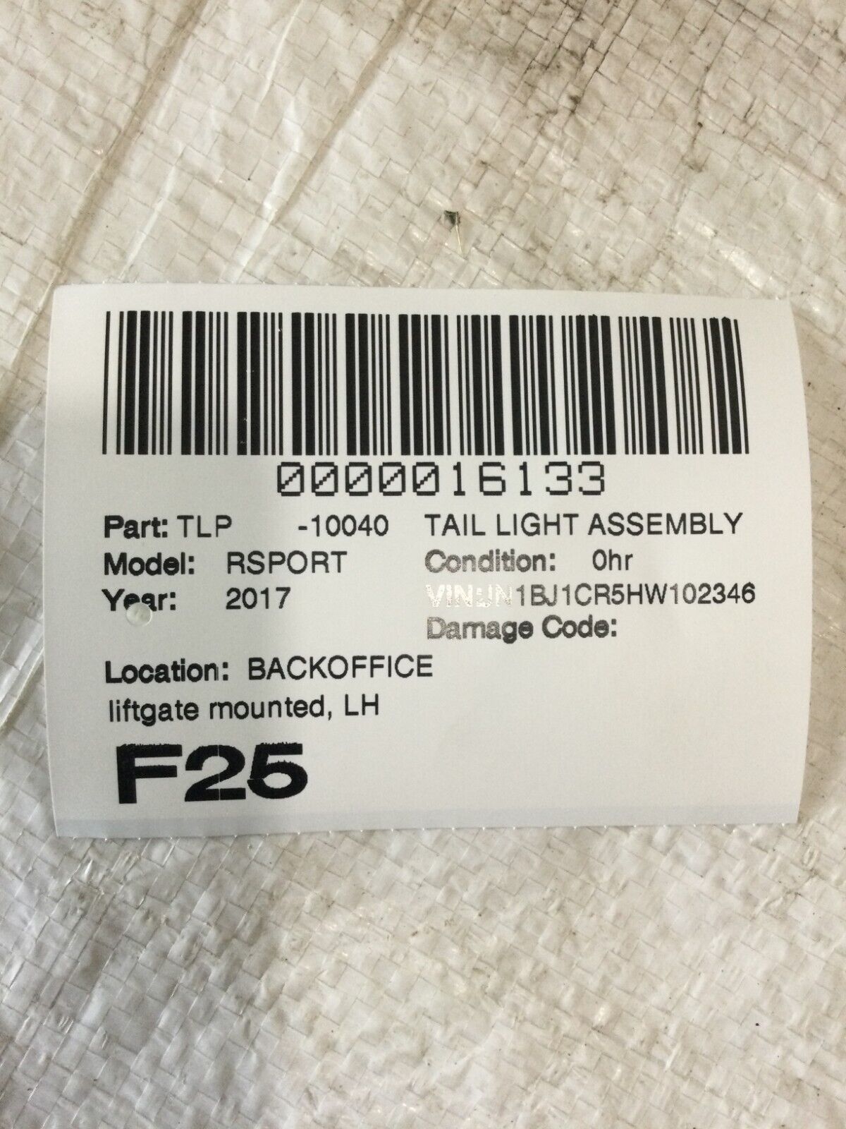 2017-2019 Nissan Rogue Sport Driver Left Side Tail Light Taillight OEM