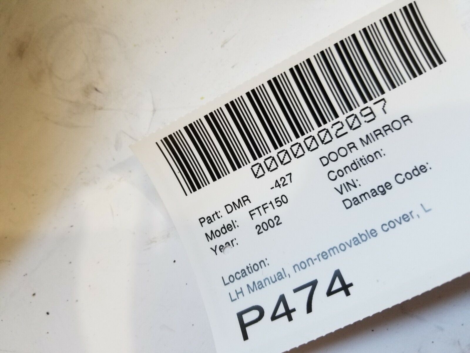 2002 Ford F-150 F150 Side View Door Mirror Manual Left Driver Side LH OEM