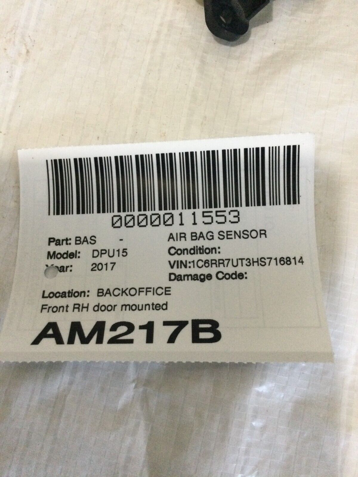 2017 Dodge Ram 1500 Crash Impact Sensor OEM 56038946AB