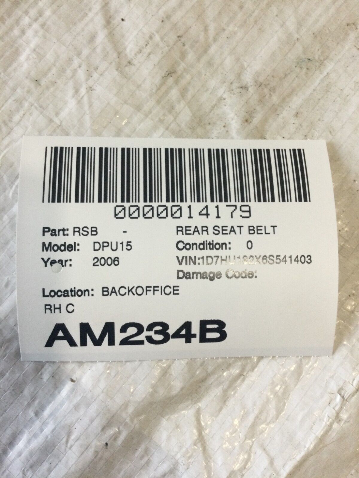 2006 Dodge Ram 1500 Rear Right Center Buckle OEM