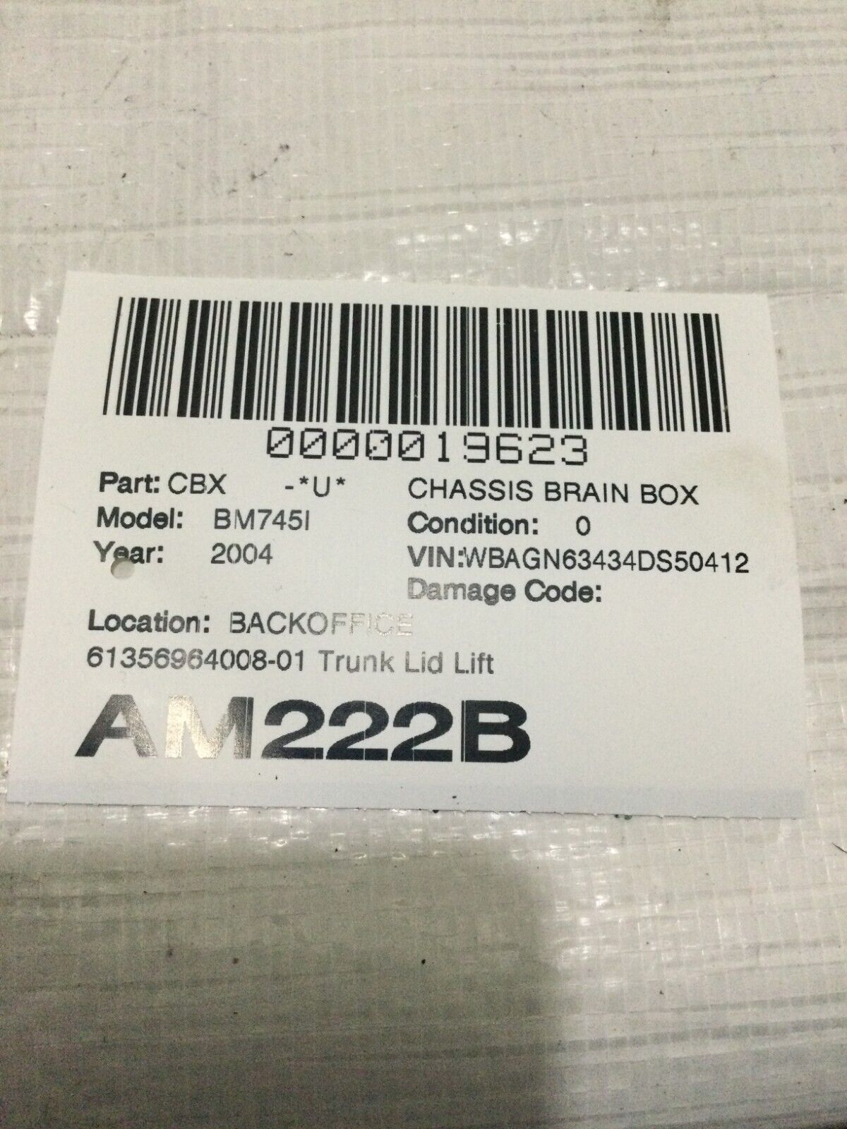 2004 BMW 7-Series Trunk Lid Lift Gate Control Module OEM