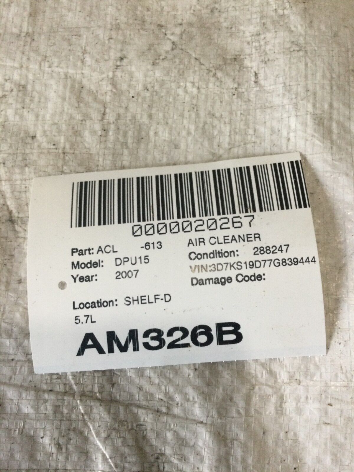 2007 Dodge Ram 1500 Air Cleaner Filter Box  5.7L  OEM