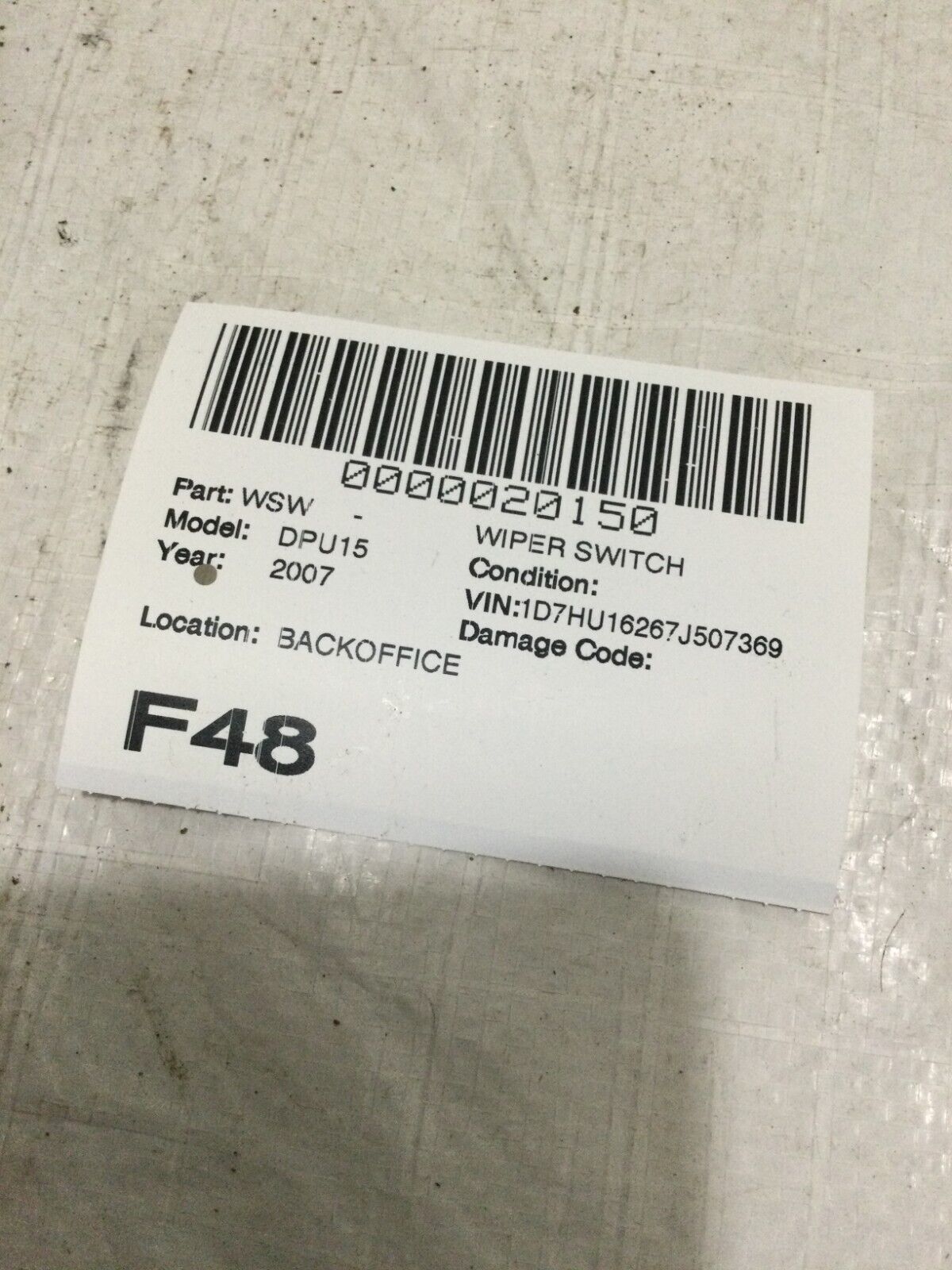 2007 Dodge Ram 1500  Wiper  Control Switch  OEM