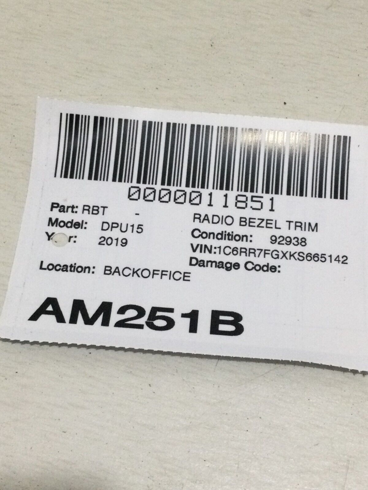 2019 Dodge Ram 1500 Center Dash Radio Bezel Trim OEM