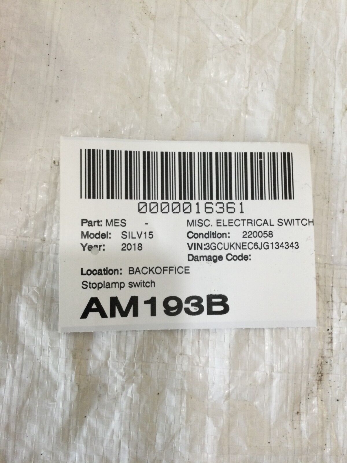 2018 Chevrolet Silverado 1500 Stoplamp Switch OEM