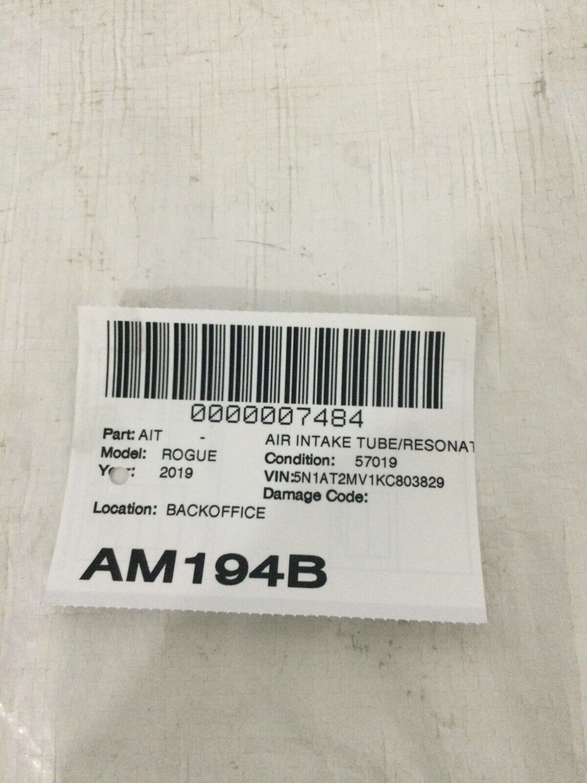 2019 Nissan Rogue Air Intake Tube Resonator OEM