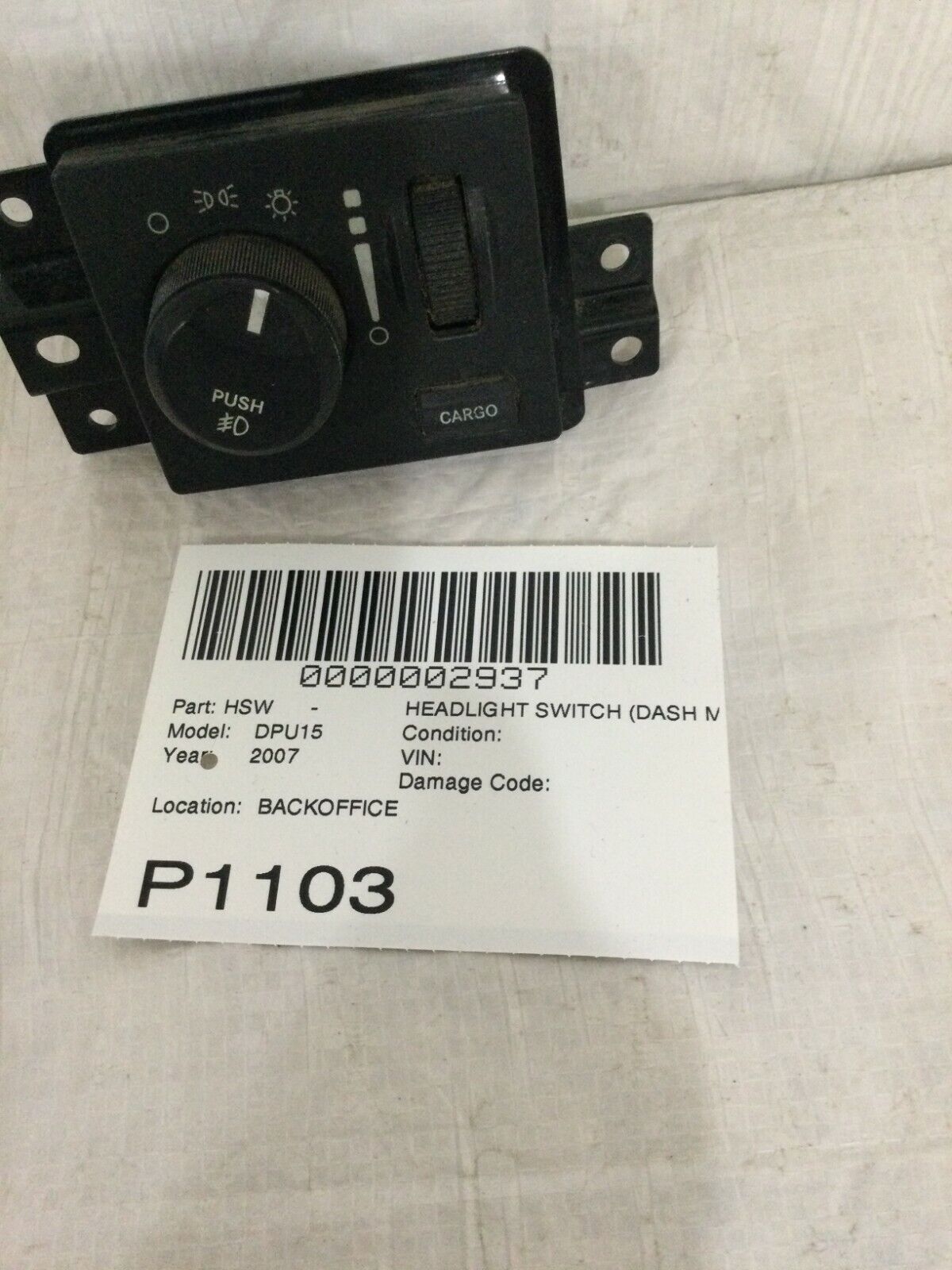2007 Dodge Ram 1500 Headlight Headlamp Switch with Cargo 56049637AD OEM