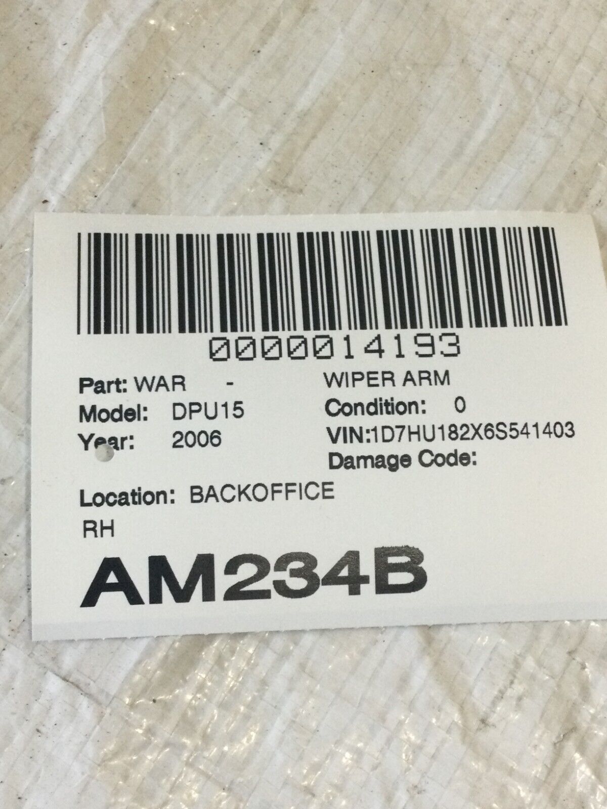 2006  Dodge Ram 1500 Wiper Arm Right Side 55077133AE OEM