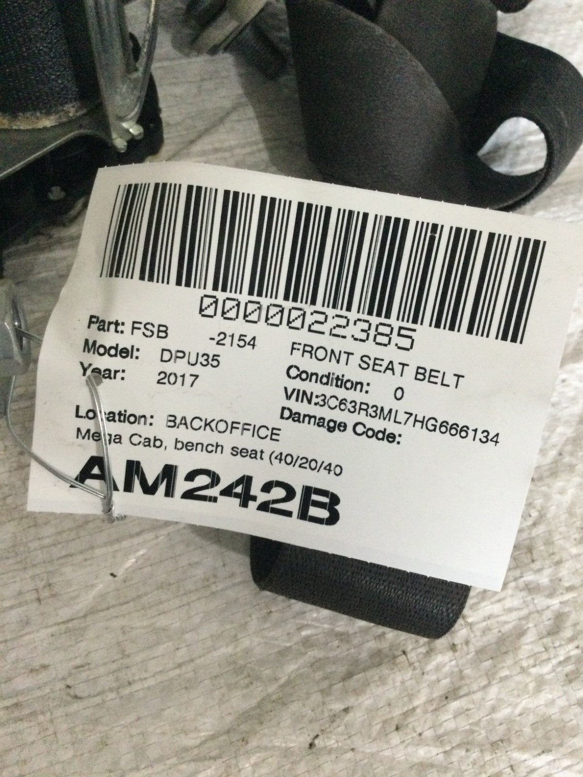 2017 Dodge Ram 3500 Front LH Drivers Side Seat Belt OEM P34032157