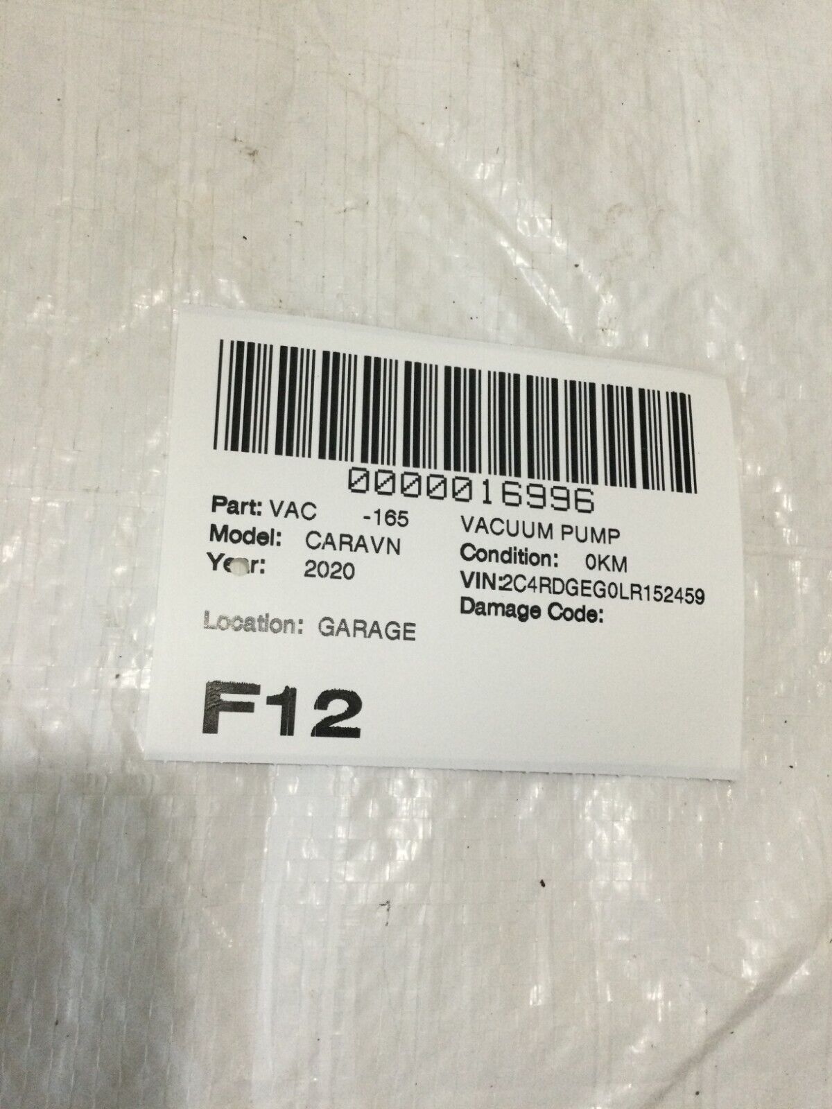 2020 Dodge Grand Caravan Brake Vacuum Pump OEM 04581541AB